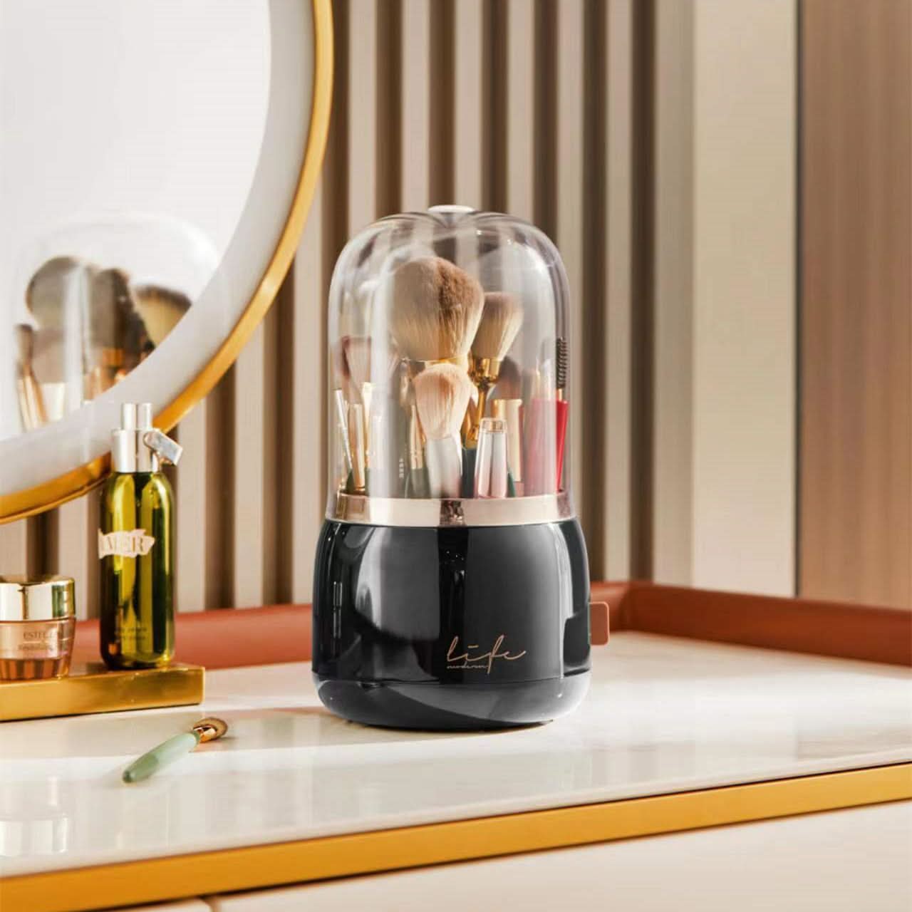 Luxury Makeup Brush Storage Bucket - Rotating Dustproof Organizer