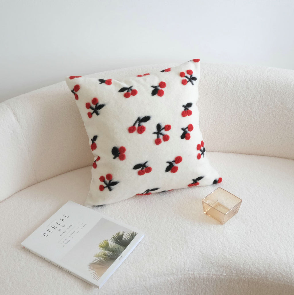 Small Fresh 3D Cherry Wool Pillow - Decorative Cushion
