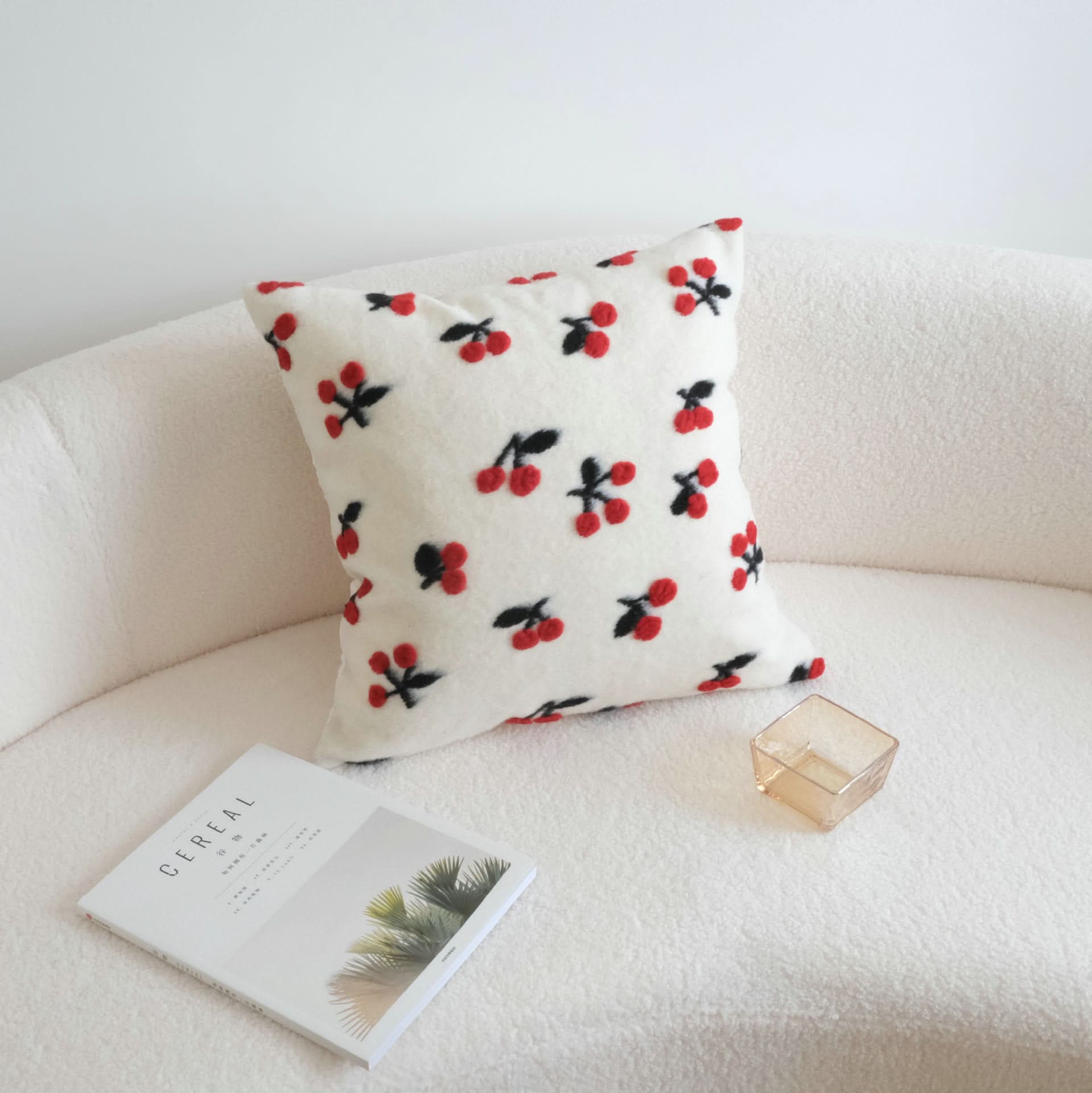 Small Fresh 3D Cherry Wool Pillow - Decorative Cushion