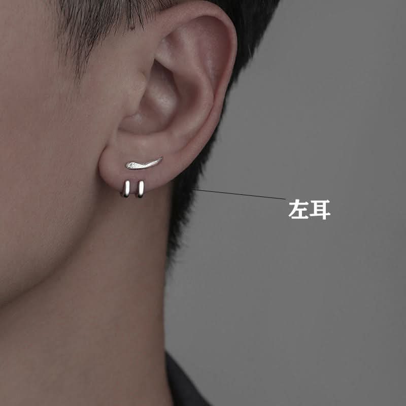 Men’s Minimalist Geometric Stud Earrings – Trendy Silver-Tone Jewelry