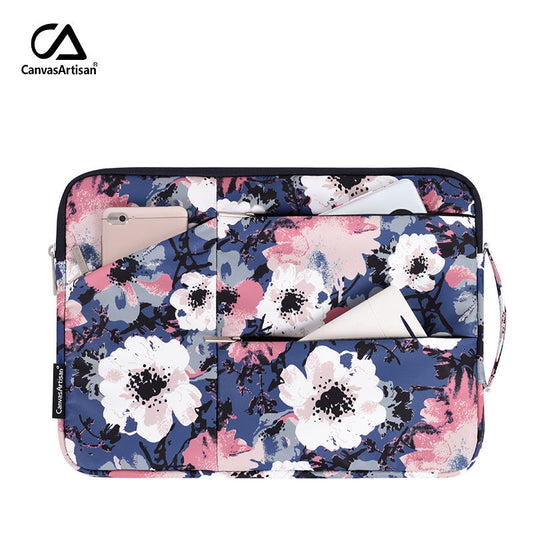 Floral Laptop Sleeve with Multi Compartments – Waterproof 11–15" Polyester Case for MacBook & More