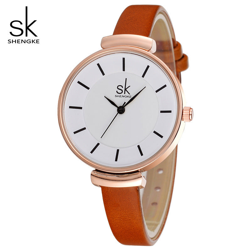 SK Women’s Quartz Leather Strap Watch – Elegant Waterproof Alloy Timepiece