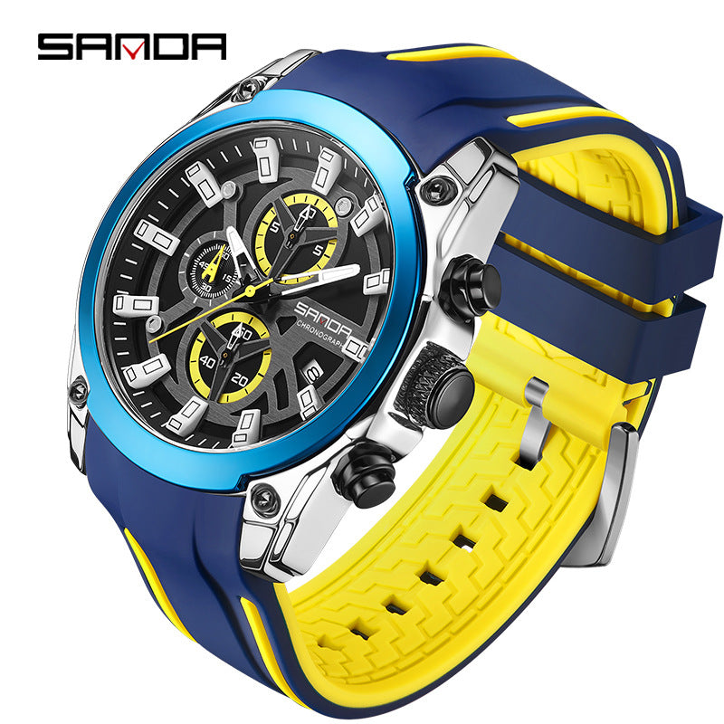 SANDA Luminous Men’s Quartz Watch – Waterproof Silicone Strap with Calendar