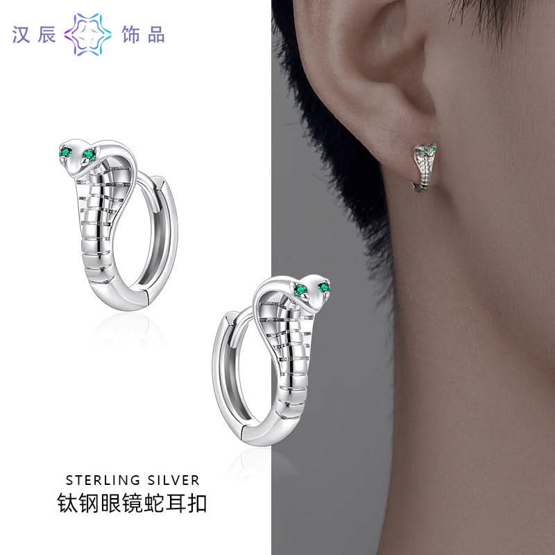 Unisex Titanium Steel Snake Earrings – Hip-Hop Cobra Design