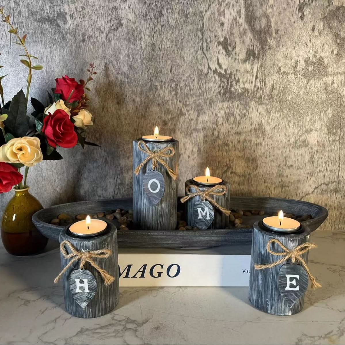 Creative Wooden HOME Candle Holder - Romantic Atmosphere Decoration