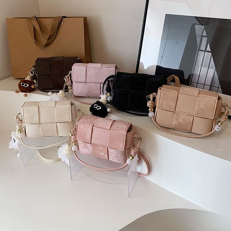 Women's Woven PU Leather Messenger Bag – Trendy Small Square Handbag