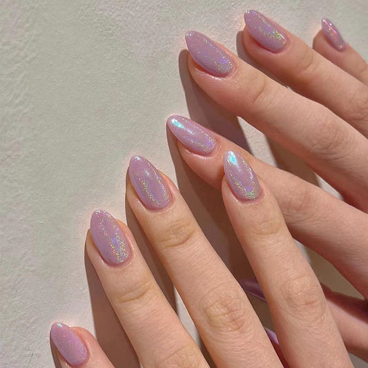 Lavender Glitter Almond Press-On Nails – Iridescent Nail Art Design