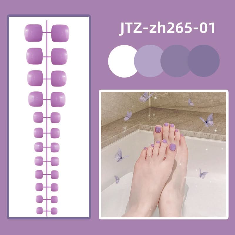 Glossy Toenail Nail Stickers – 24-Piece Finished Fake Nails Set