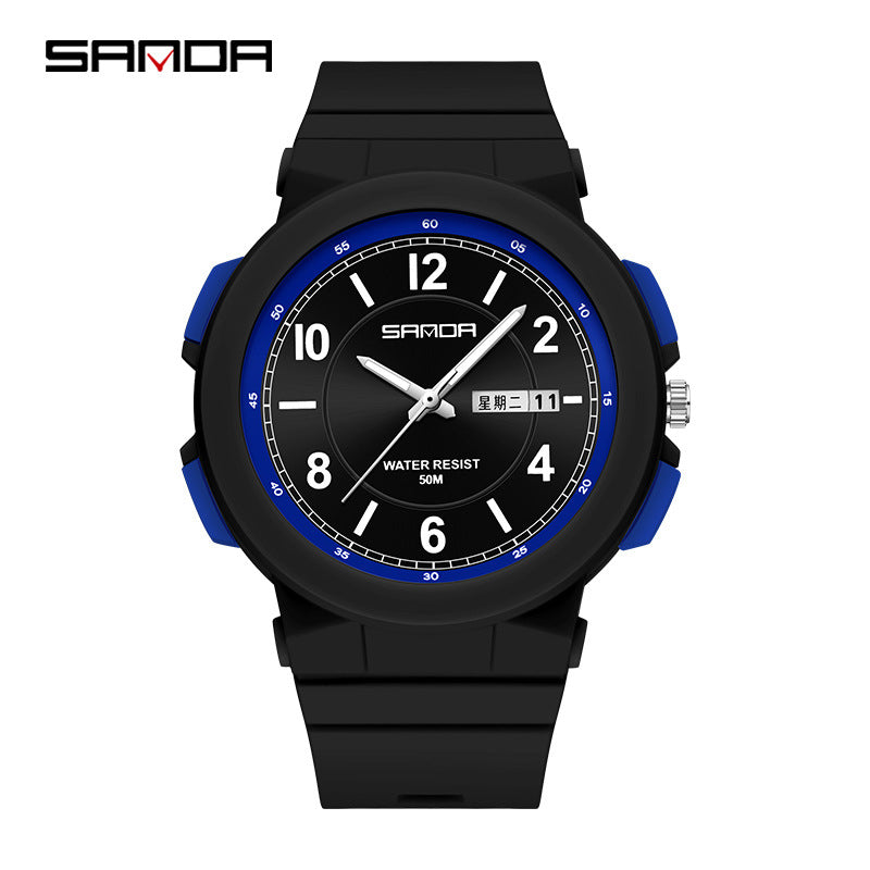 Sanda Dual Calendar Quartz Watch – Waterproof Student Watch with Analog Display