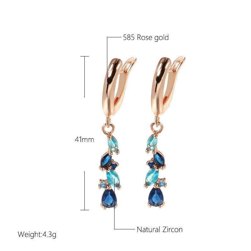 Blue Zircon Long Earrings – Rose Gold Geometric Jewelry