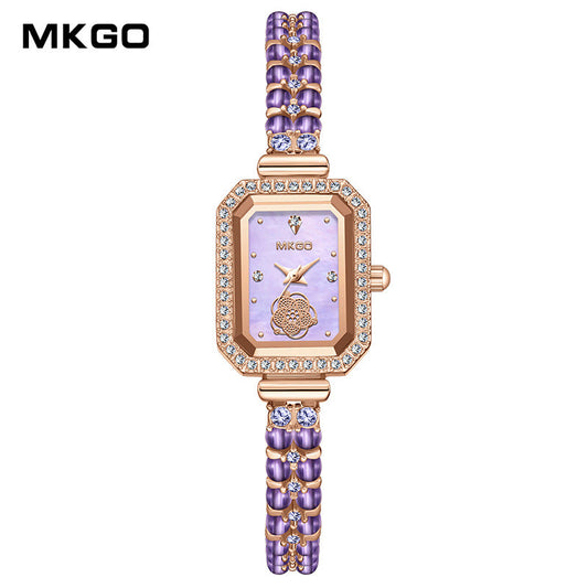 MOKAGO Luxury Amethyst Women’s Watch – Mother of Pearl Dial with Pearl Bracelet