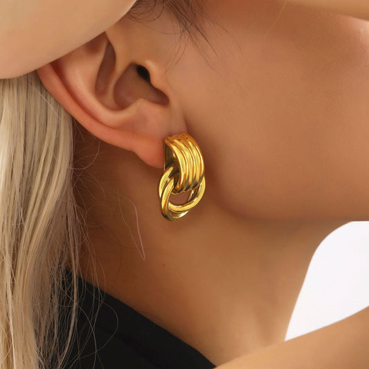 Gold Color Double Ring Earrings – Stainless Steel, High Gloss