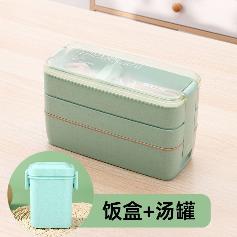 Three-Layer Microwave-Safe Bento Lunch Box with Soup Can – 900ml