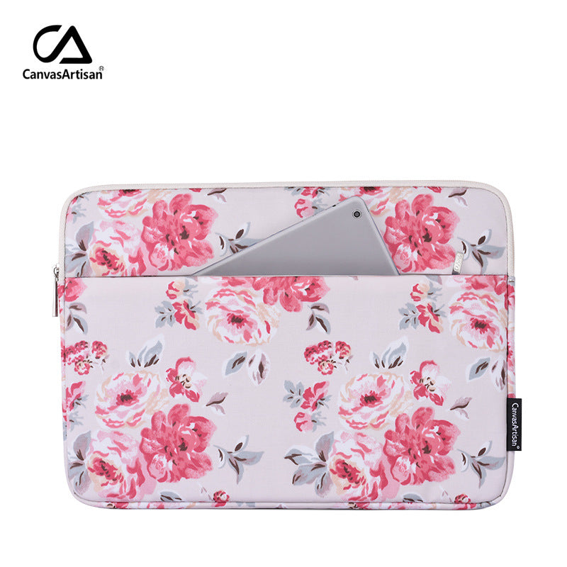 White Floral Bloom Waterproof Laptop Sleeve – Polyester Case for 11–15" Devices, Shock-Resistant Cover