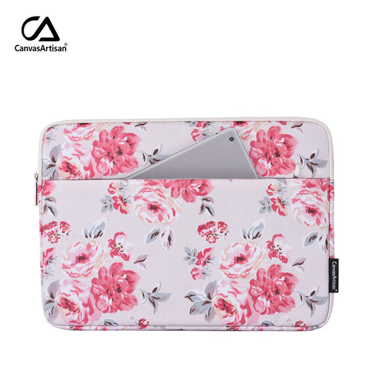 White Floral Bloom Waterproof Laptop Sleeve – Polyester Case for 11–15" Devices, Shock-Resistant Cover