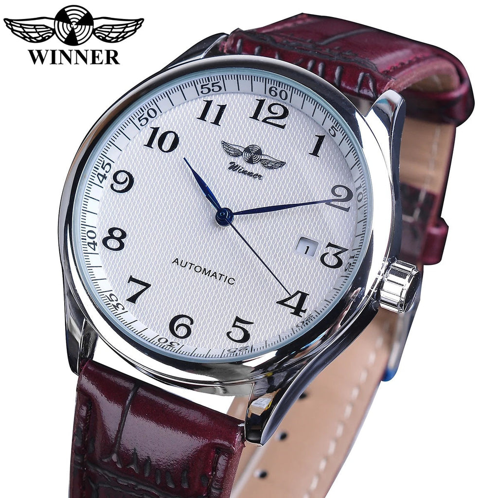 T-Winner Men’s Automatic Mechanical Watch – Business Leather Strap with Calendar