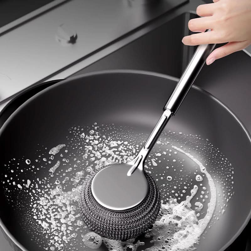 Stainless Steel Long Handle Pot Brush – Heavy-Duty Kitchen Scrubber