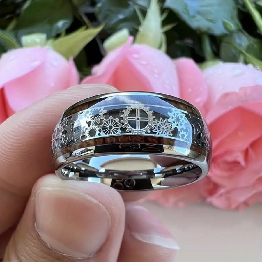 Men's 8mm Stainless Steel Gear Ring
