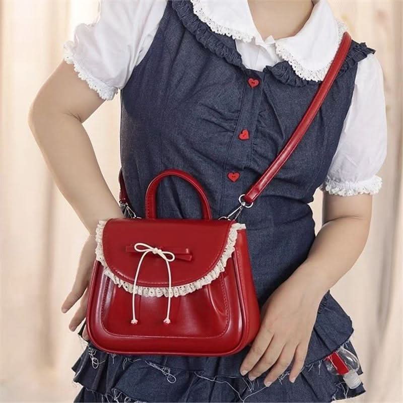 Red PU Bow-Accent Elegant Handbag