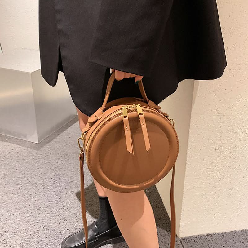 Women's Retro Round Messenger Bag – Handbag with Zipper Closure
