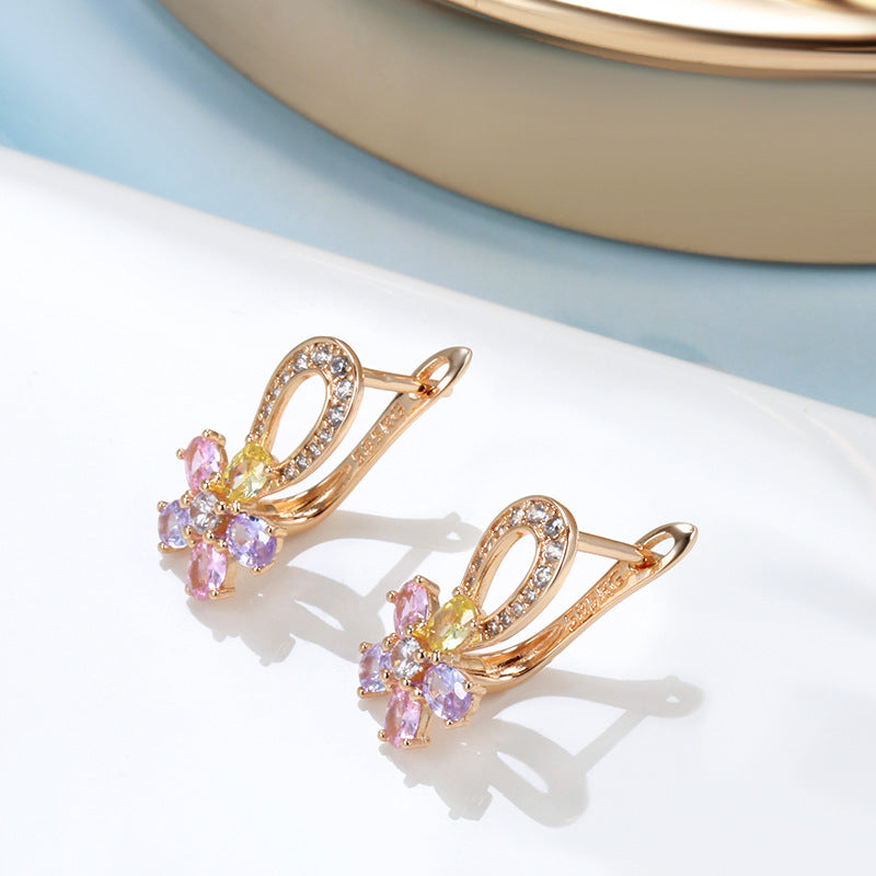 Rose Gold Floral Zircon Earrings – Simple Geometric Jewelry