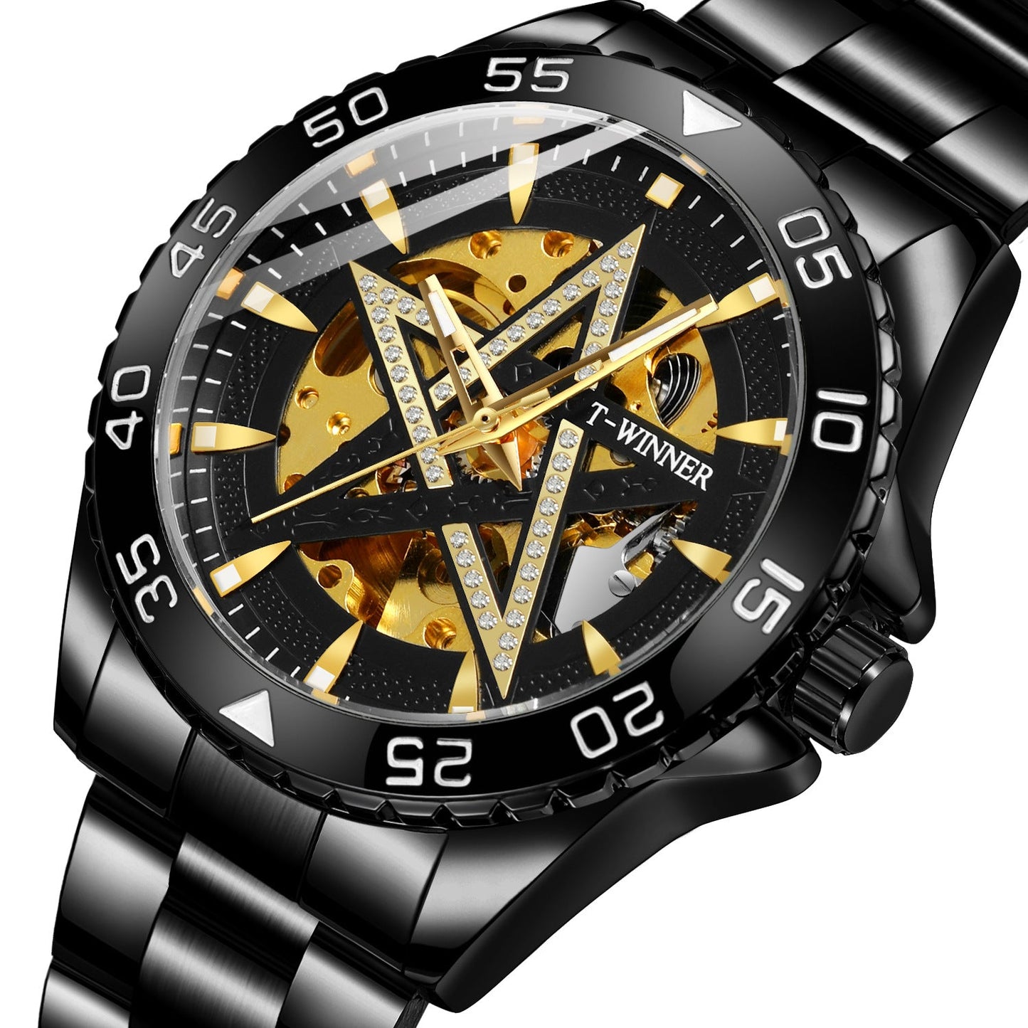 T-Winner Automatic Skeleton Watch – Five-Pointed Star Design Men’s Mechanical Timepiece