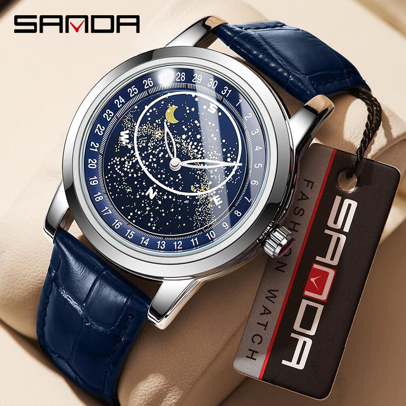 Sanda Men’s Quartz Watch – Luminous Leather Strap Waterproof Fashion Wristwatch