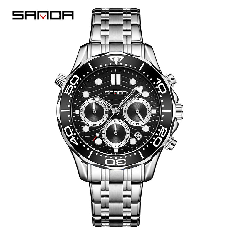 SANDA Men’s Stainless Steel Quartz Watch – Business Analog Wristwatch with Luminous Hands & Small Seconds