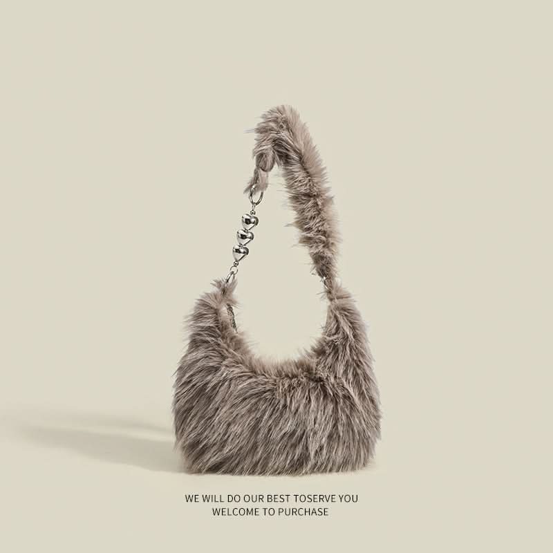 Women's Plush Fur Shoulder Bag – Trendy Korean-Style Handheld Messenger Bag