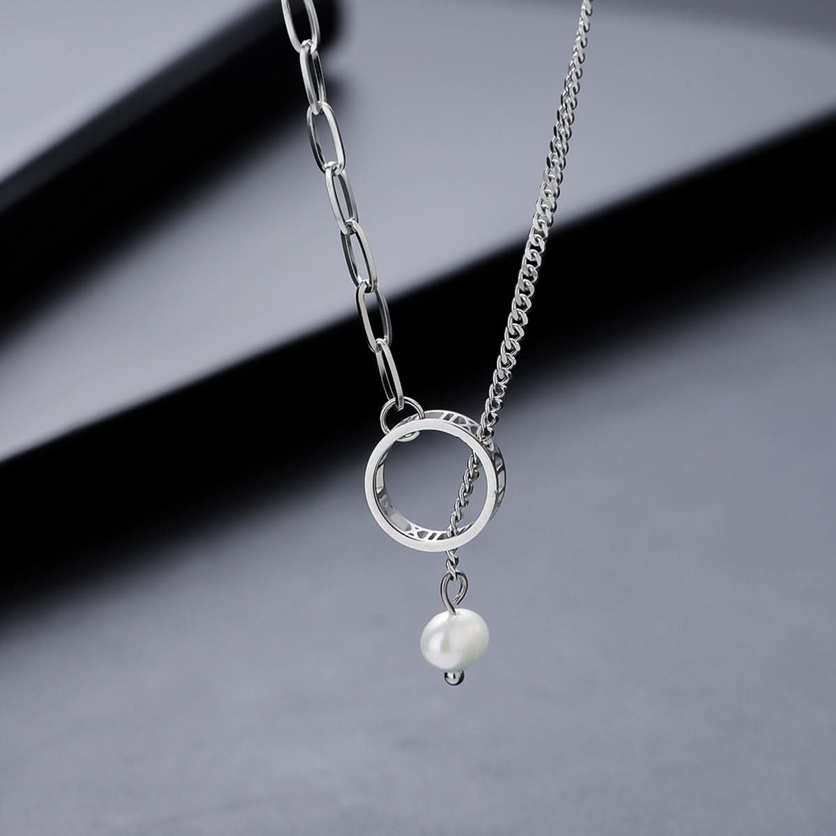 Men’s Pearl Hoop Necklace – Minimalist Silver Pendant