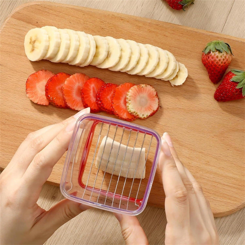 Stainless Steel Strawberry & Banana Fruit Cutter – 4-Blade Slicer for Plating & Prep