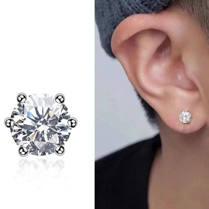 Men’s Trendy Six-Claw Zircon Stud Earrings - Hip-Hop Jewelry