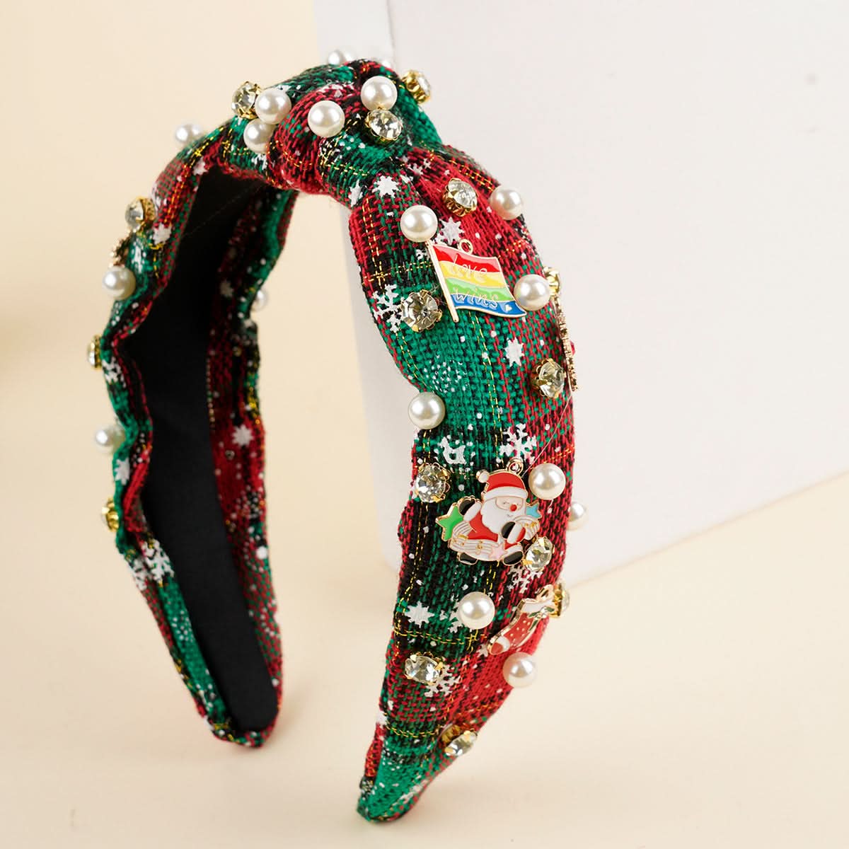 Christmas Pearl Diamond Knotted Headband for Women