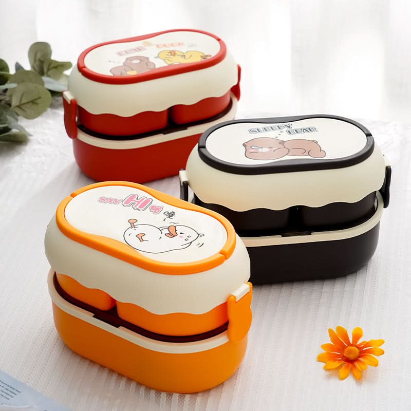 Cute Double-Layer Microwave-Safe Bento Box for Kids