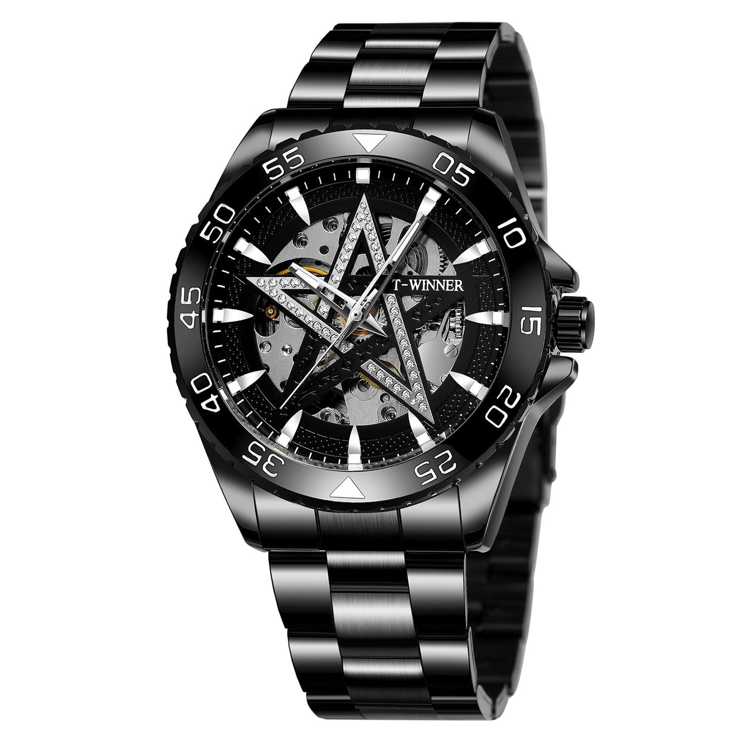 T-Winner Automatic Skeleton Watch – Five-Pointed Star Design Men’s Mechanical Timepiece