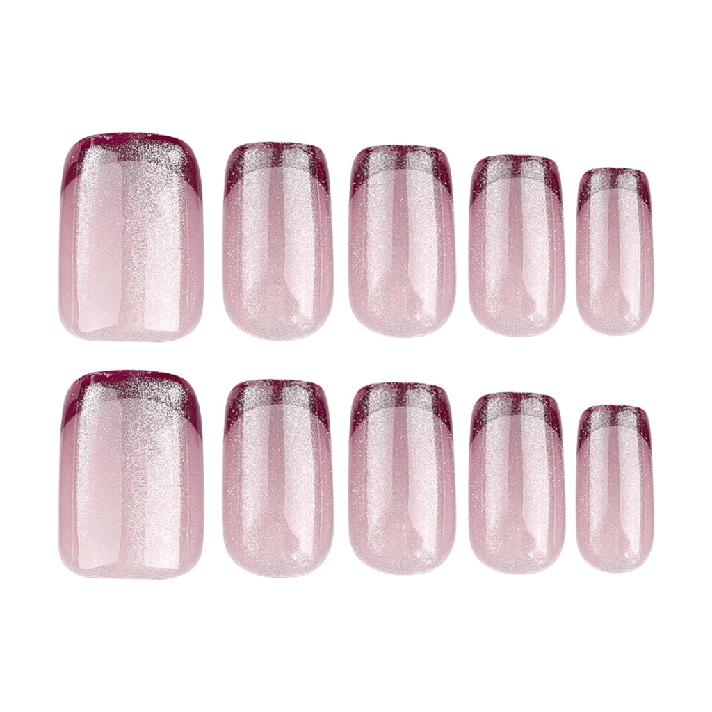 Nude Burgundy French Tip Press-On Nails – Wearable Coffin Acrylic False Nails