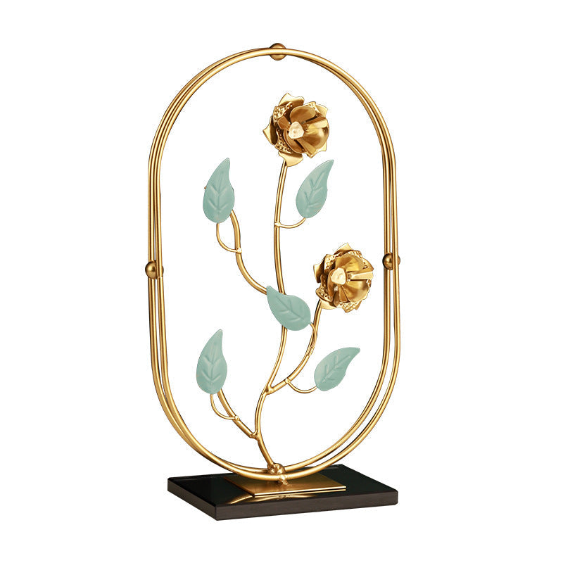 Modern Ginkgo Leaf Metal Art Decor – European Oval Crystal Base Sculpture