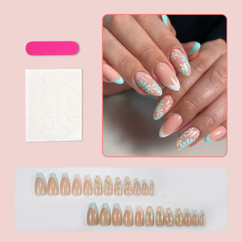 Cute Floral Almond Press-On Nails – Pastel Acrylic Nails with Bows