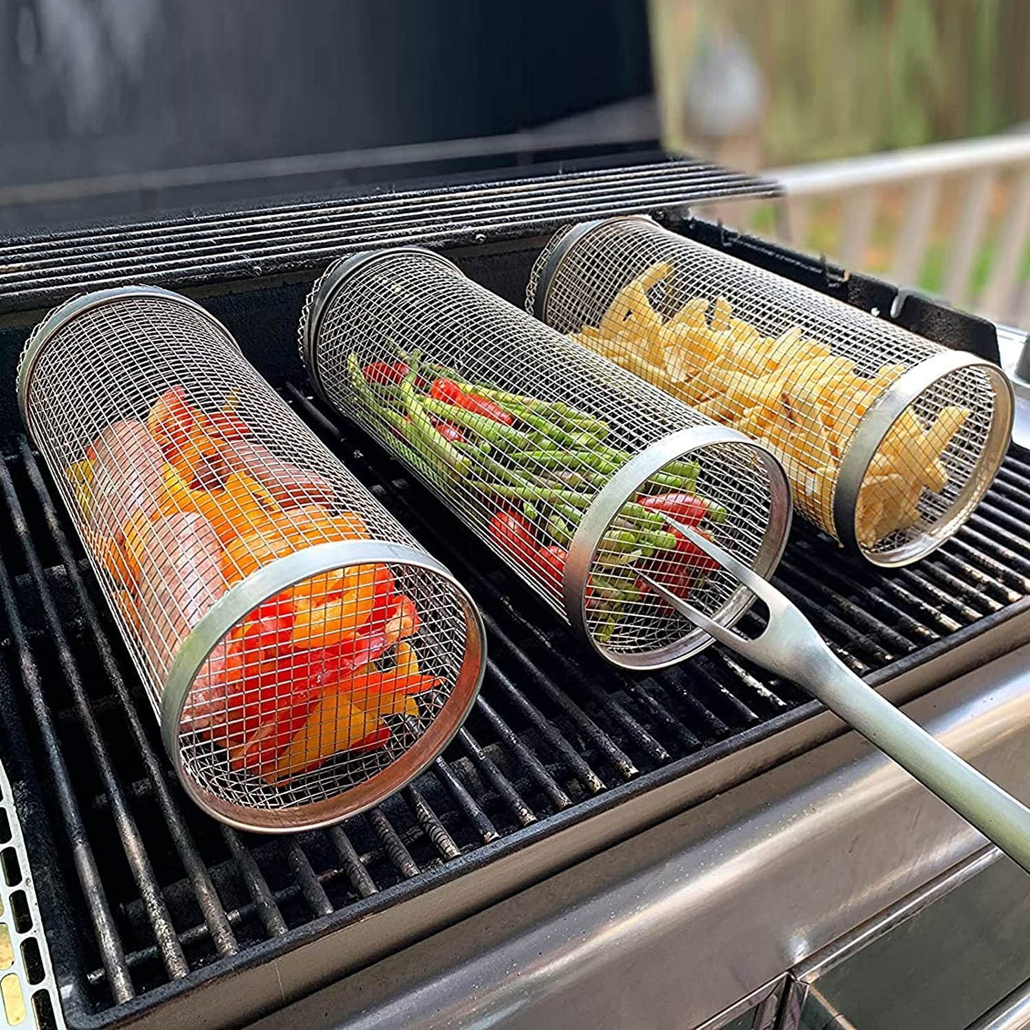 Stainless Steel BBQ Smoking Cylinder – Portable, Rust-Proof Grill Net