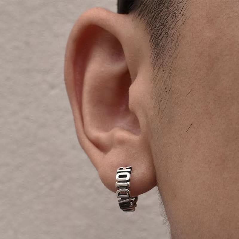 Retro Letter Earrings for Men – Stainless Steel Thai Silver Design Jewelry