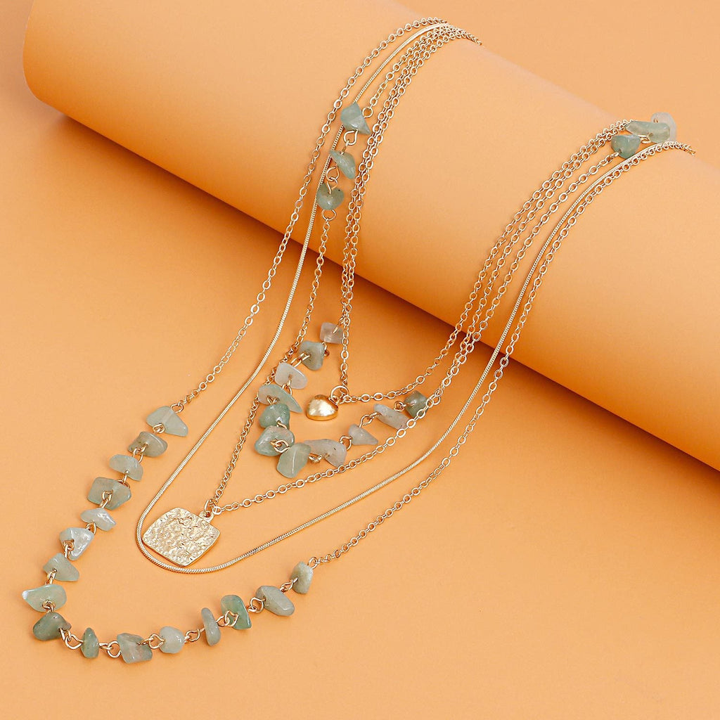 Vintage Turquoise Heart Pendant Necklace – Multi-Layer Chain Jewelry for Women