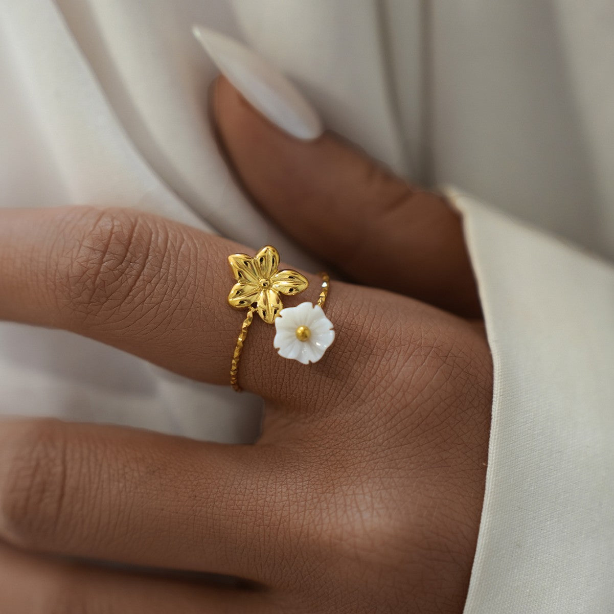 Gold Floral Open Ring – Adjustable Stainless Steel Women’s Luxury Ring
