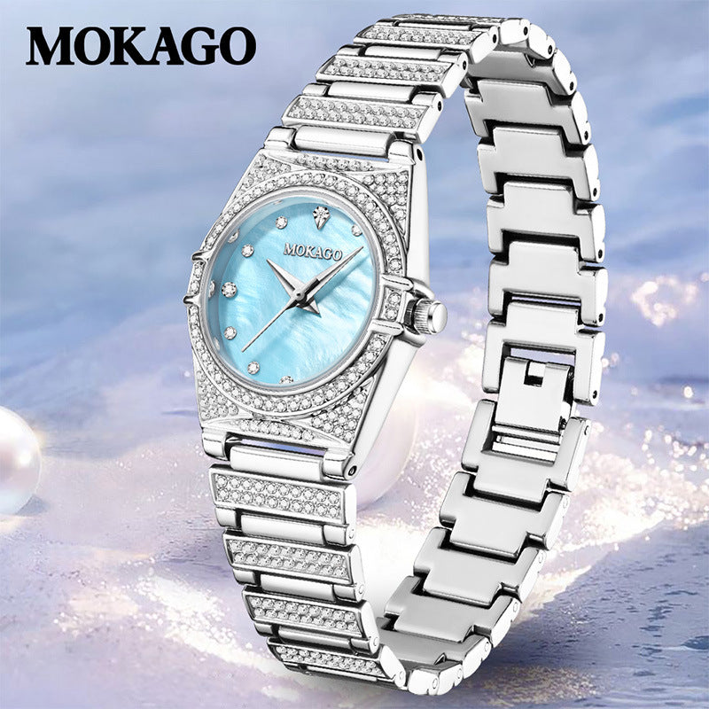 MOKAGO Women’s Fashion Diamond Quartz Watch – 30M Waterproof, Elegant Round Dial