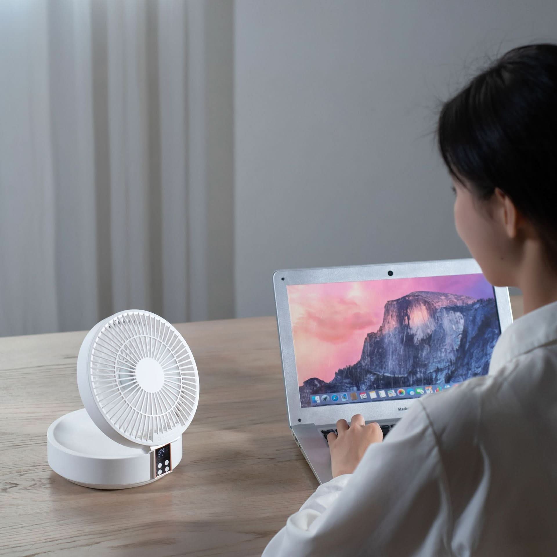 Wall-Mounted USB Rechargeable Fan with LED Light