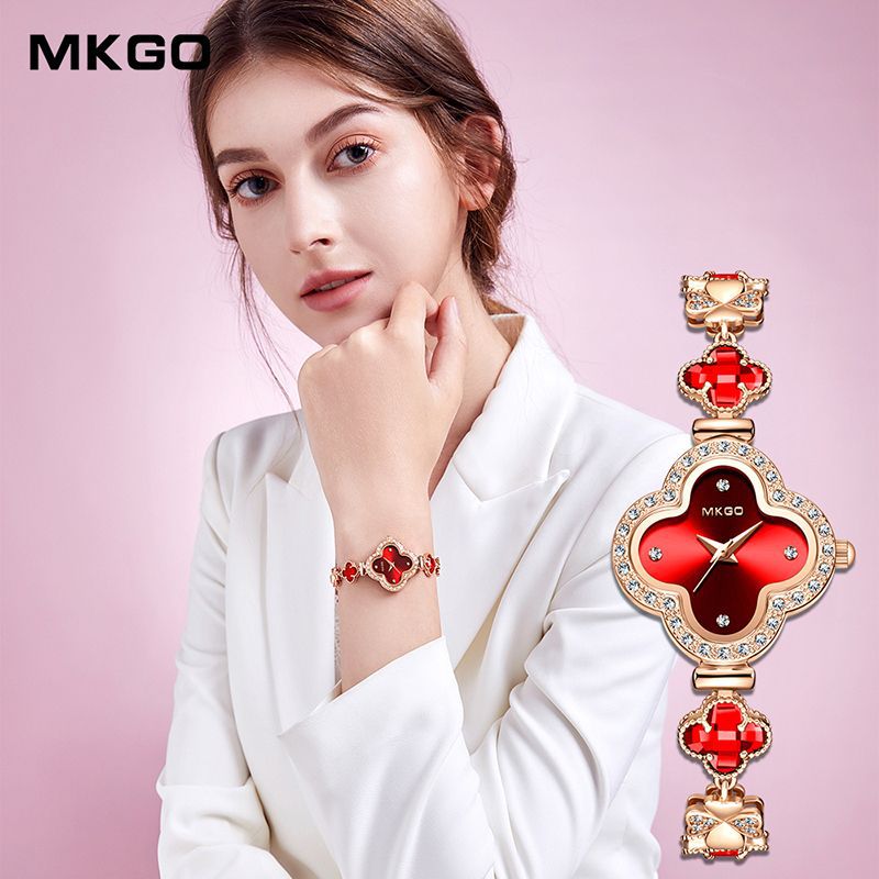 Mokago Four-Leaf Clover Women’s Watch – Luxury Crystal Bracelet Quartz Watch