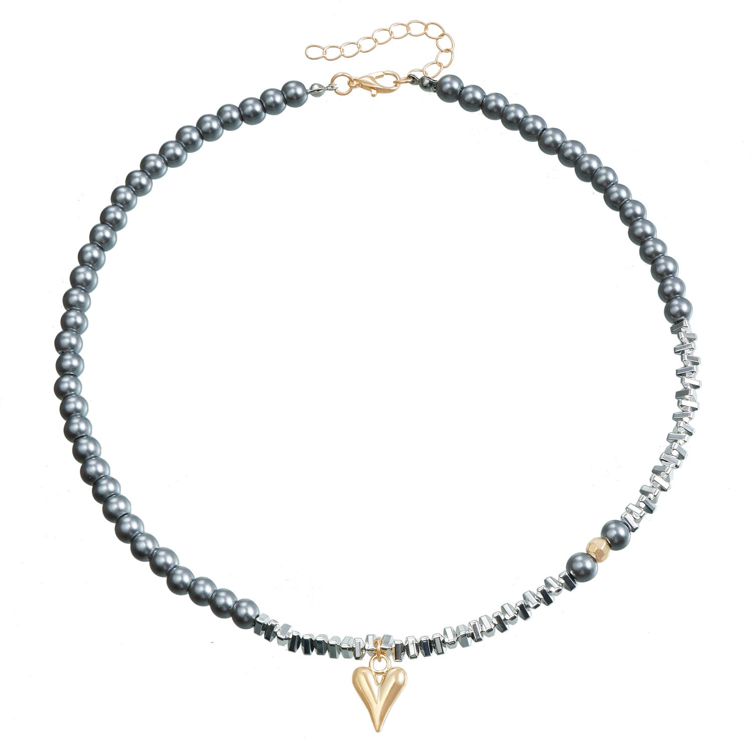 Handmade Glass Bead Heart Necklace – Elegant Gold Clavicle Chain for Women