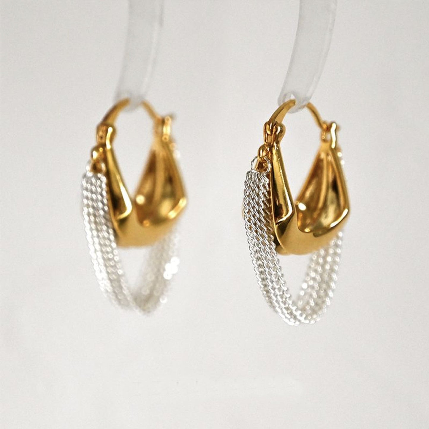 Cascade Loop Gold Drop Earrings – Dual-Tone Chain Design Jewelry for Women