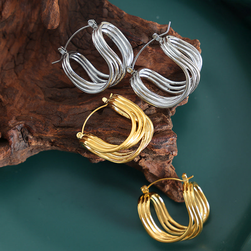 Wave Loop Retro Hoop Earrings – Twisted Curve U-Shape, Fashion Jewelry for Women