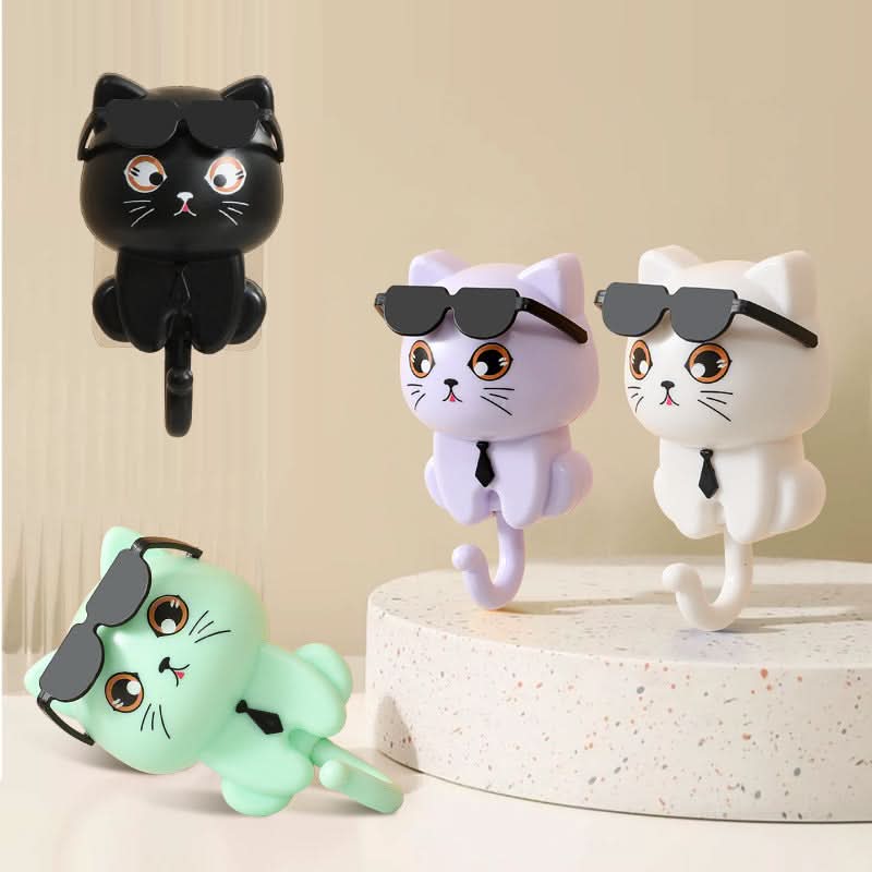 Cute Black Cat Wall Hook – No-Drill Adhesive Key Holder, Rotating Eyes