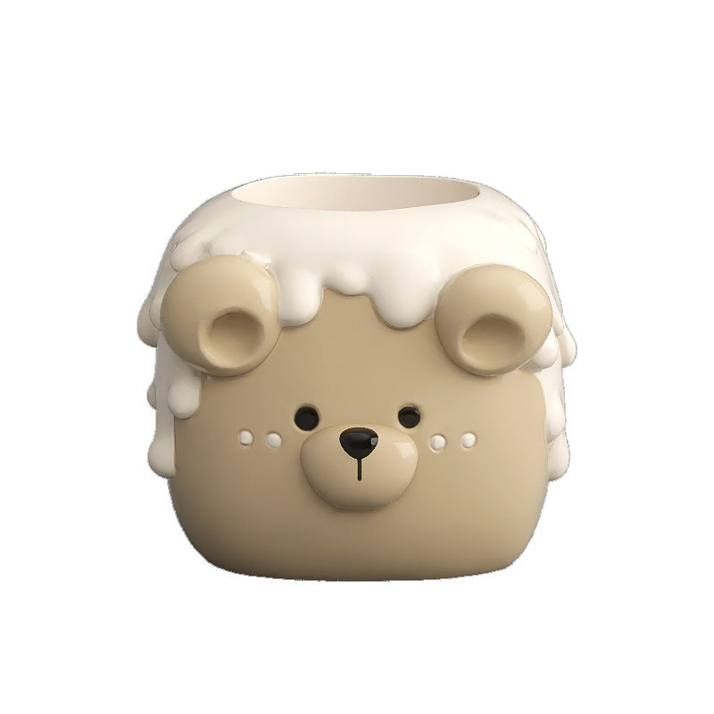 Cute Bear Pen Holder – Resin Desk Organizer for Office, Kids' Room & Makeup Brushes